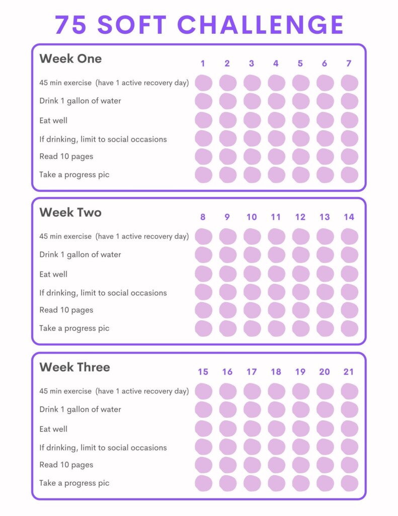 75 Soft easy Challenge Daily Tracker Habit Tracker Digital Download 