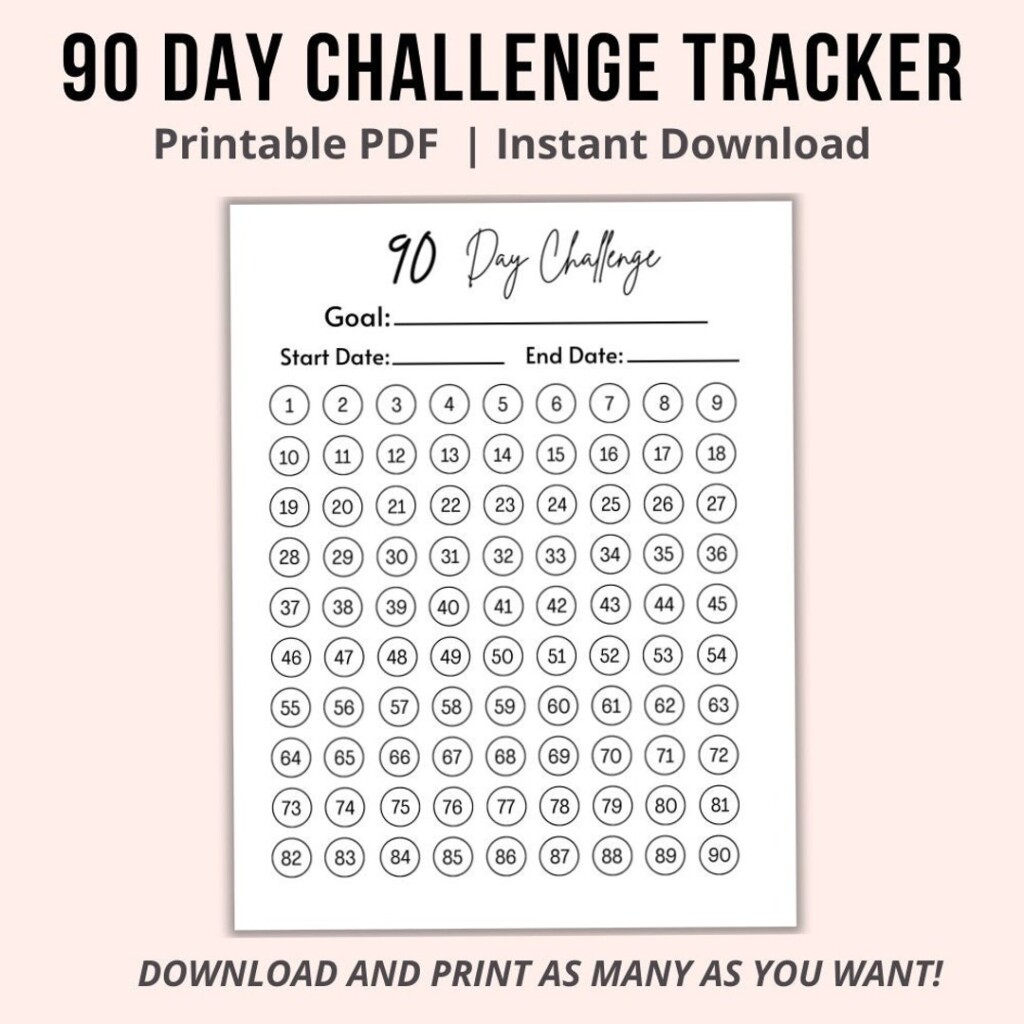 90 Day Challenge Tracker Printable Goal Progress Tracker PDF Habit 