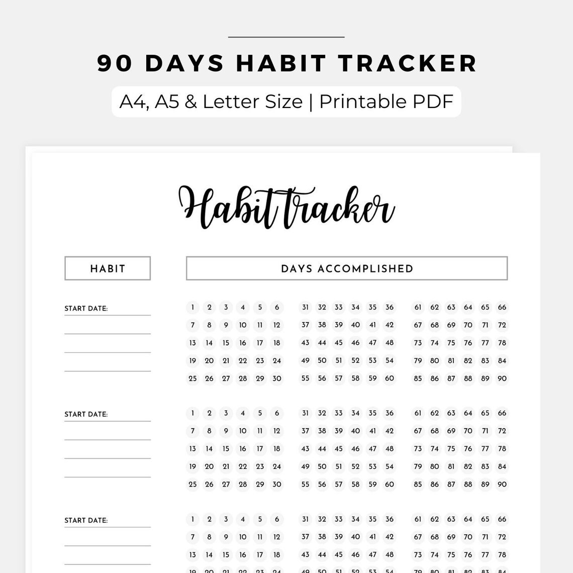 90 Days Habit Tracker Printable PDF Challenge Tracker Goal Etsy de