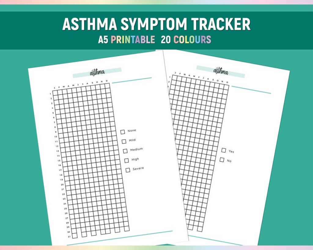 A5 Asthma Symptom Tracker Printable Asthma Journal Simple Wheezing 