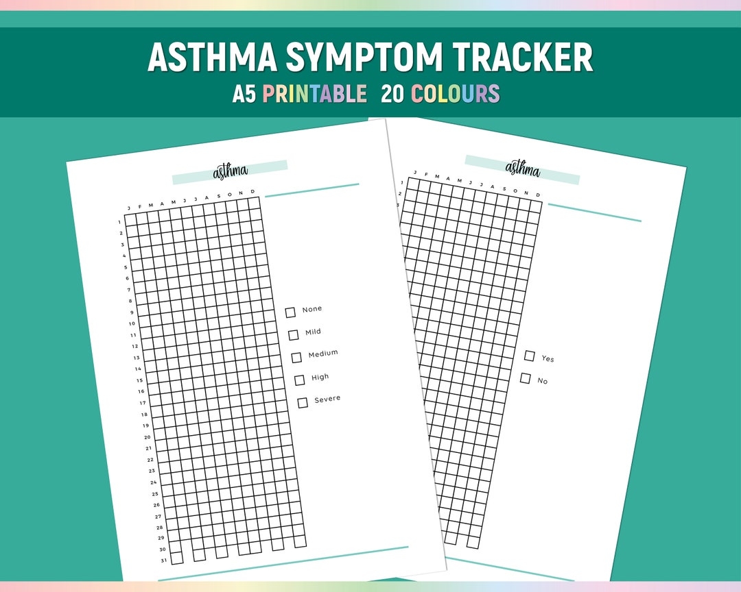 A5 Asthma Symptom Tracker Printable Asthma Journal Simple Wheezing