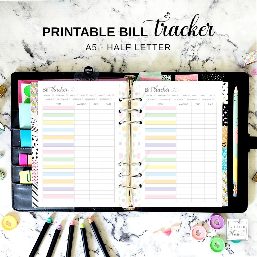 A5 Bill Tracker Printable Half Letter Expense Tracker Planner Insert 