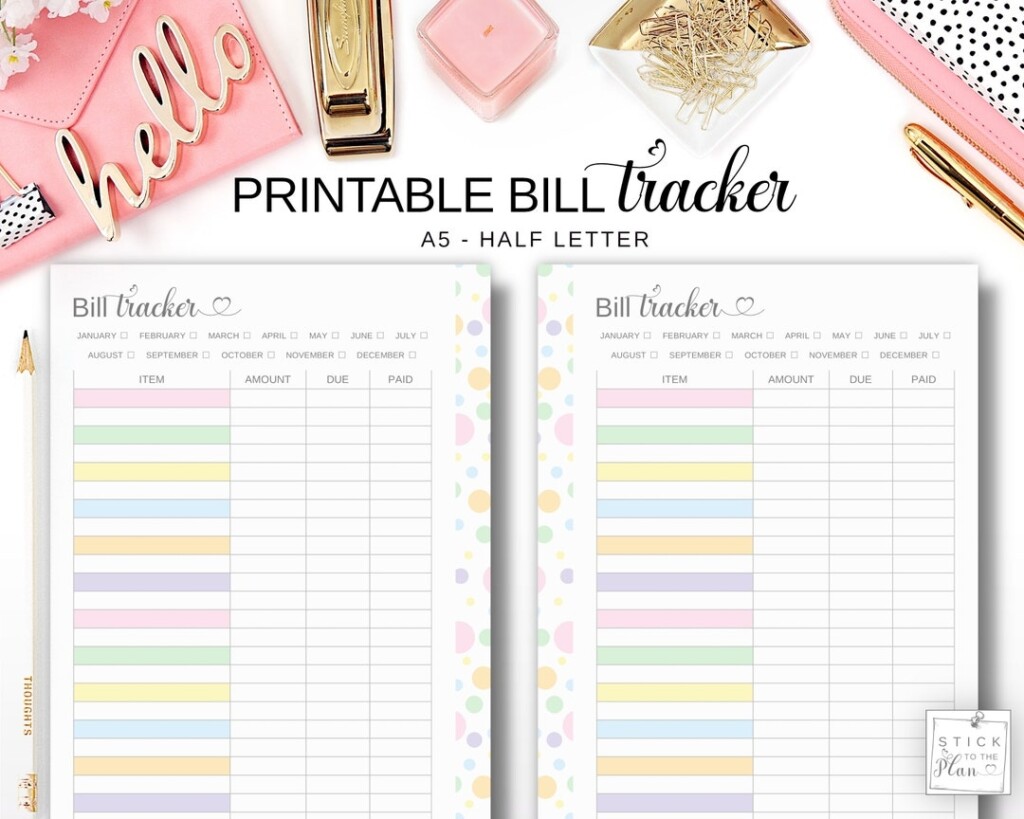 A5 Bill Tracker Printable Half Letter Expense Tracker Planner Insert 