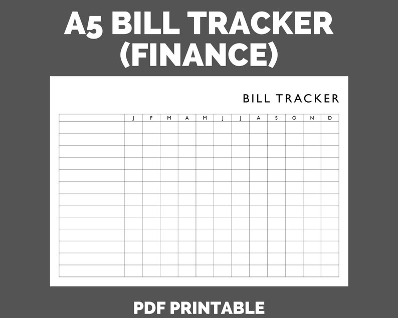 A5 BILL TRACKER Printable PDF Planner Insert Budgeting Finance 