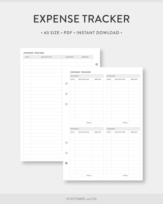 A5 Expense Tracker Printable Spending Log Purchase Etsy
