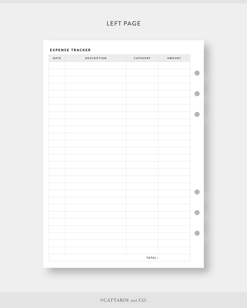 A5 Expense Tracker Printable Spending Log Purchase Recorder Spending 