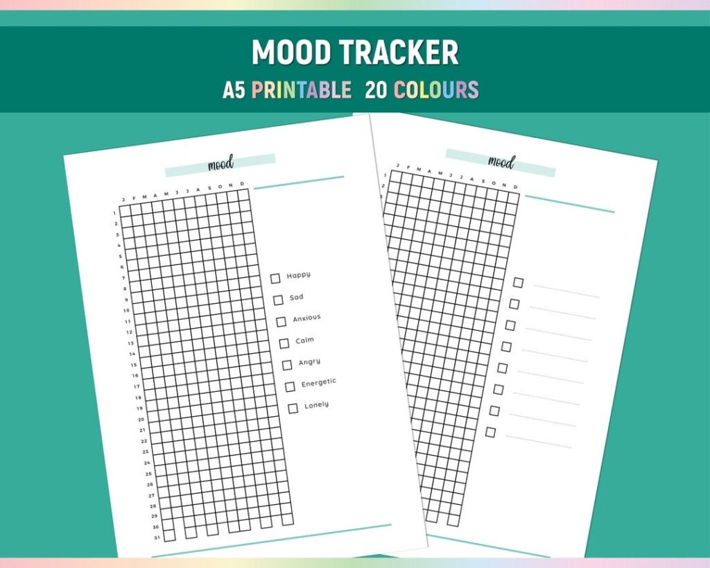 A5 Mood Tracker Printable Mental Health Journal Simple Emotional 