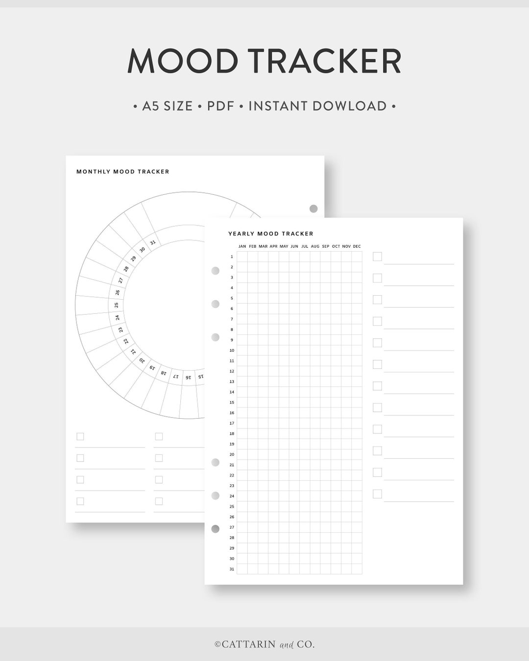 A5 Mood Tracker Printable Monthly Yearly Mood Chart Emotional