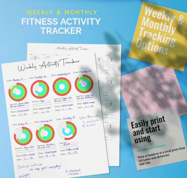 Activity Ring Trackers PRINTABLE Apple Watch Tracker Exercise Tracker 