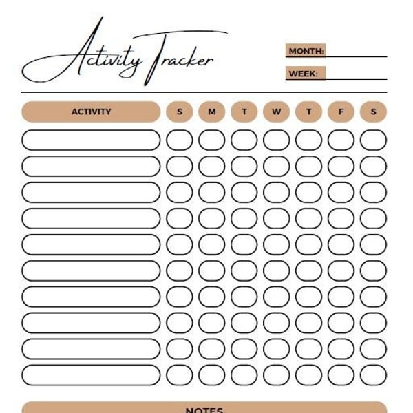 Activity Tracker Template Etsy