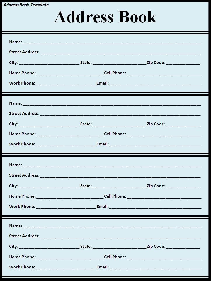 Address Book Template Free Word Templates
