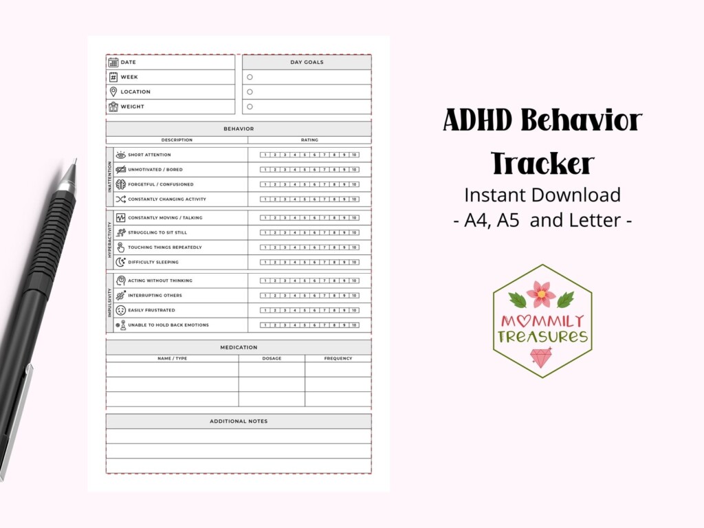 ADHD Behavior Tracker Attention Deficit Disorder Impulsive Behaviour 