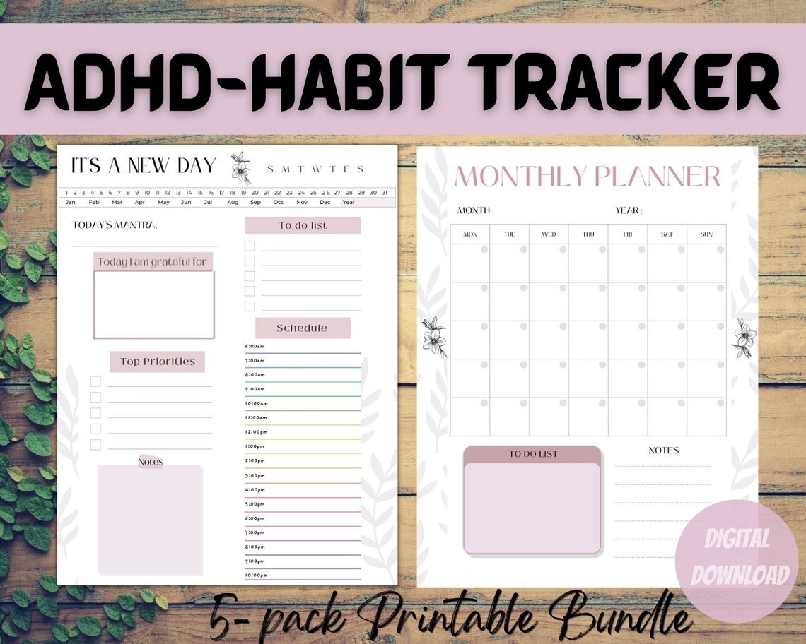 ADHD HABIT TRACKER Undated Printable Planner Goal Planner Etsy