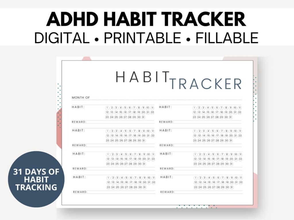 ADHD Monthly Habit Tracker Printable Daily Habit Tracker Template 