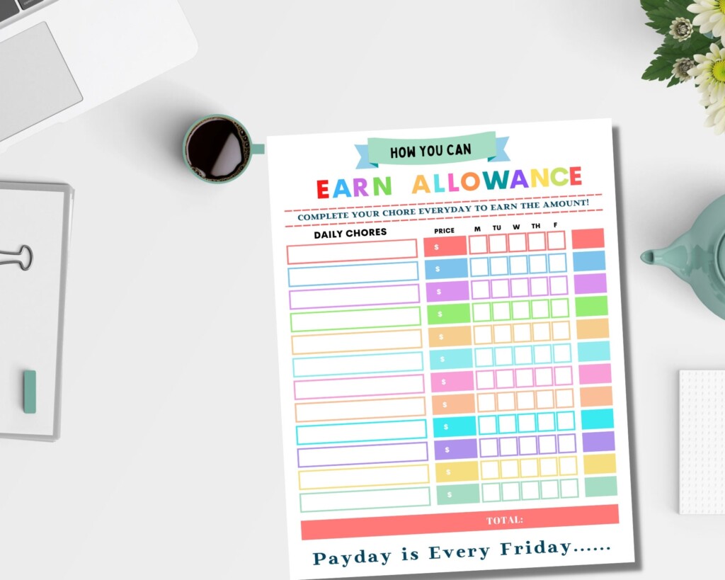 Allowance Tracker For Kids Printable Allowance Chore Chart Etsy