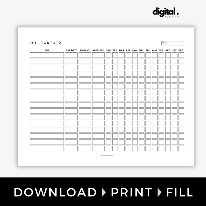 Annual Bill Tracker Printable Planner Yearly Bill Payment Tracker 
