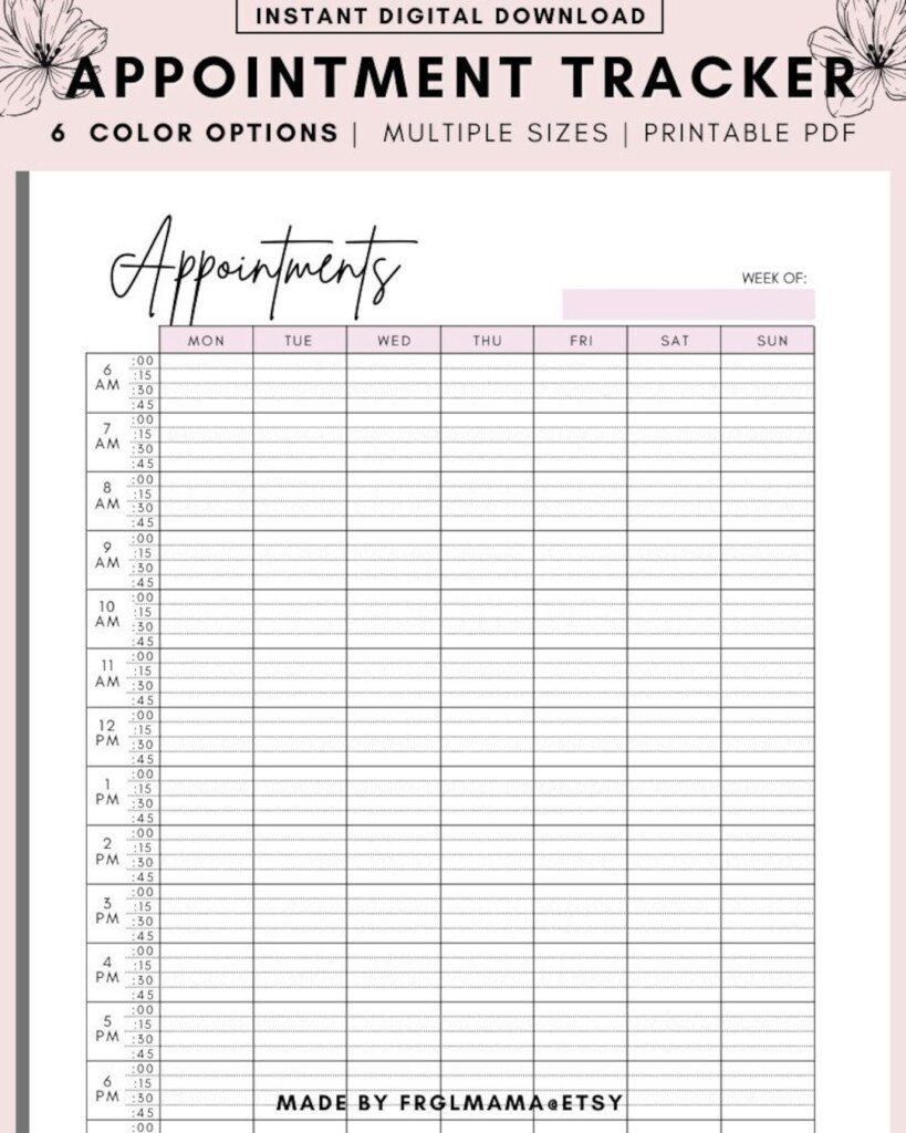 Appointment Tracker Printable 15 Minute Interval Appointment Planner 