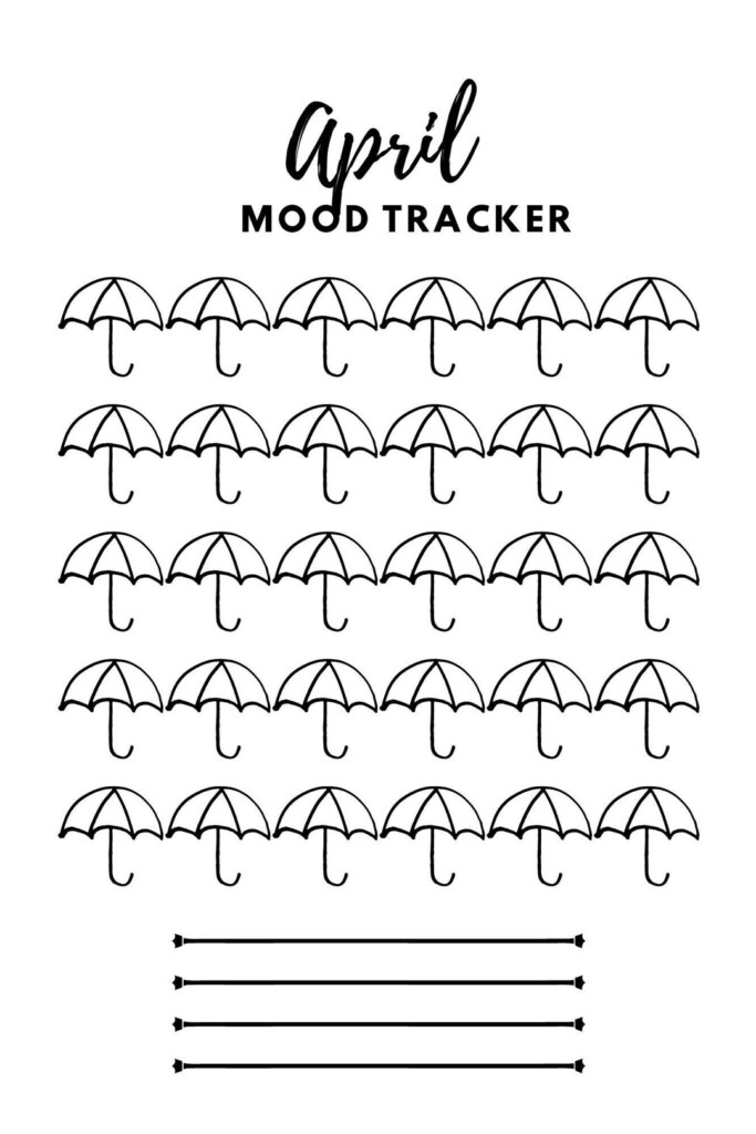 April Umbrella Themed Mood Tracker Habit Tracker Printable Digital 
