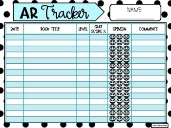 AR Tracker Accelerated Reader Tracking Sheet And Reading Log TPT