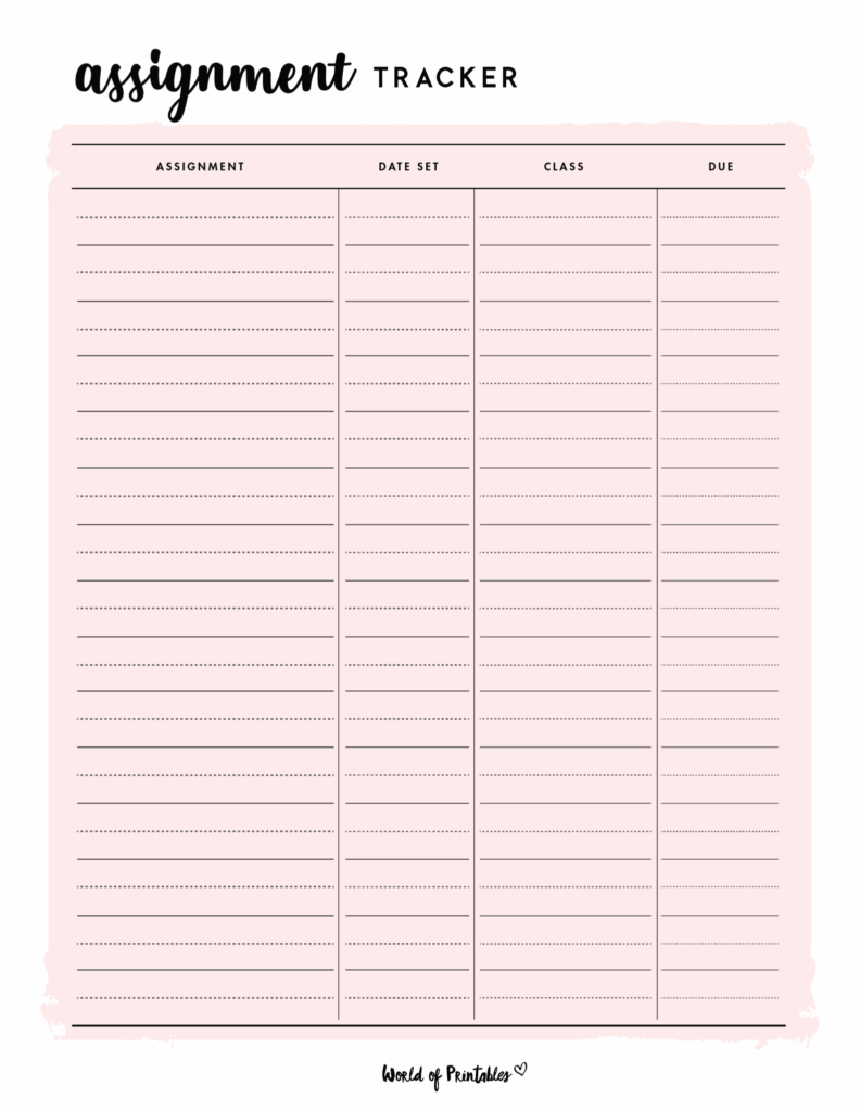 Assignment Tracker Keep Track Of All Your Assignments
