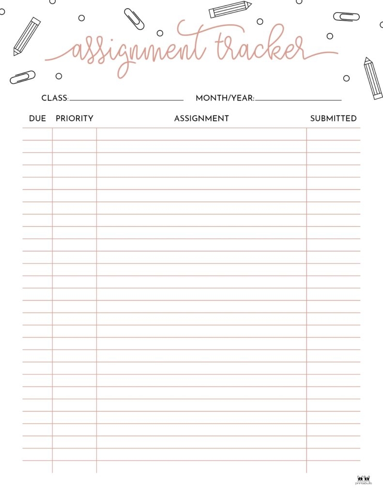 Assignment Trackers 12 FREE Printables Printabulls