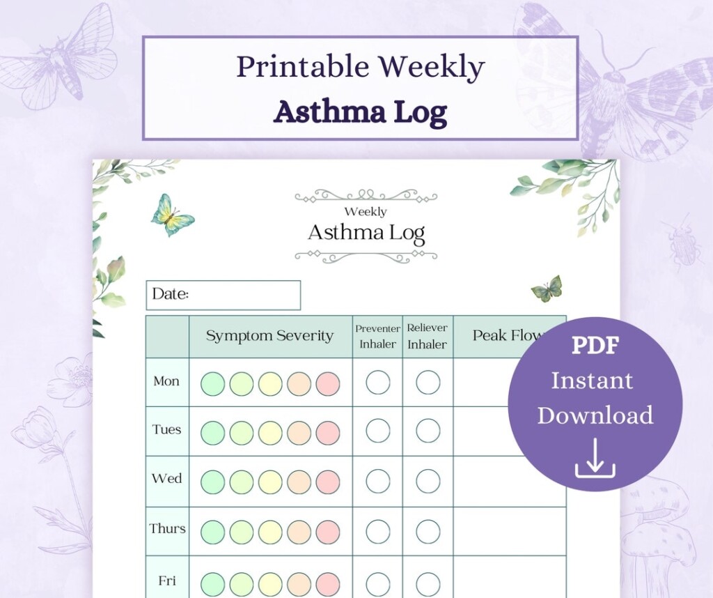 Asthma Log Printable PDF Weekly Asthma Tracker Symptom Tracker 