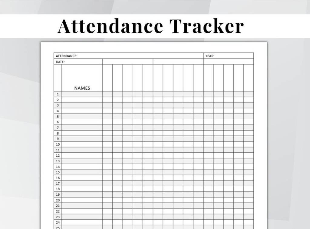 Attendance Tracker Editable Attendance Sheet Template Printable 