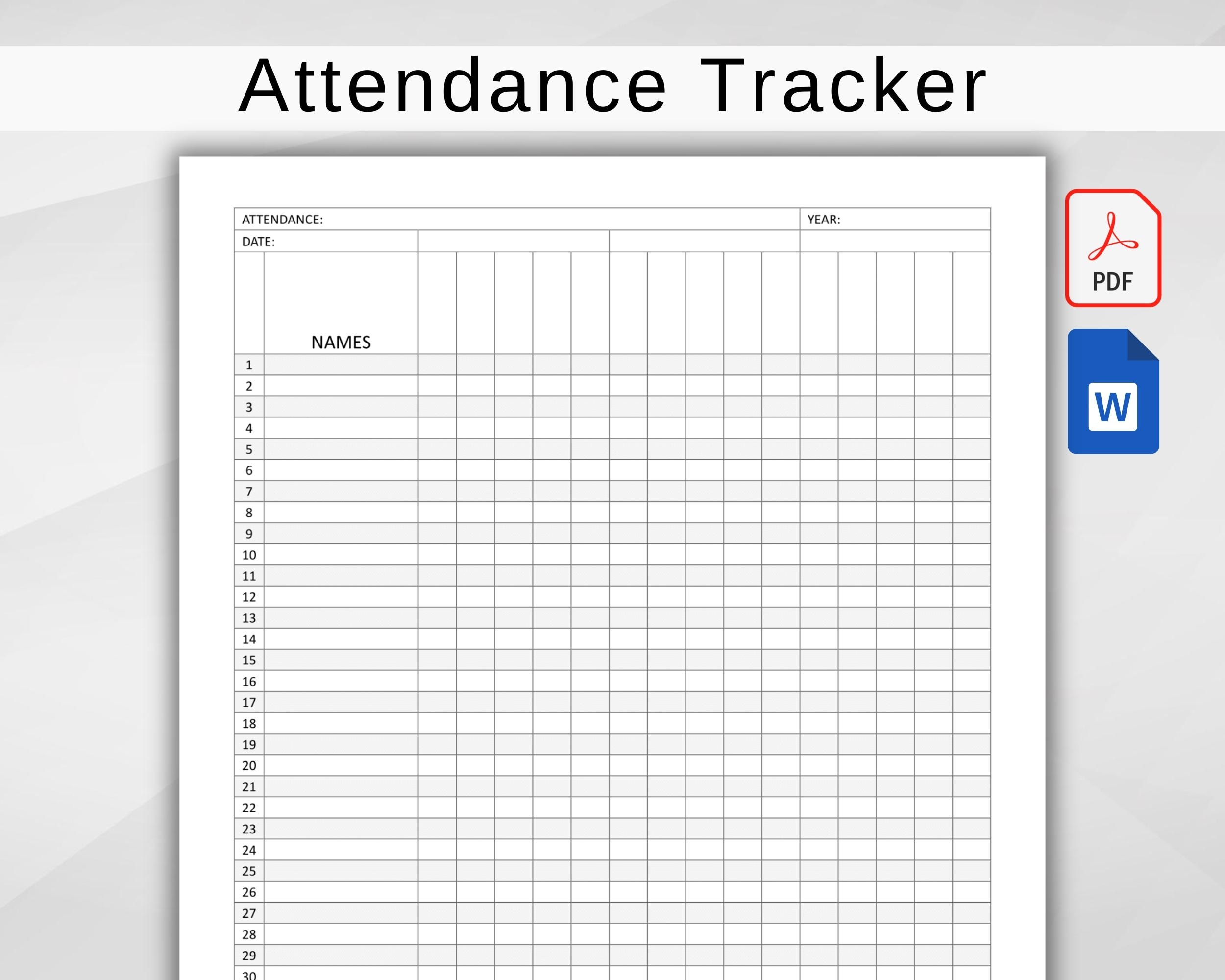 Attendance Tracker Printable Attendance Sheet Template Attendance