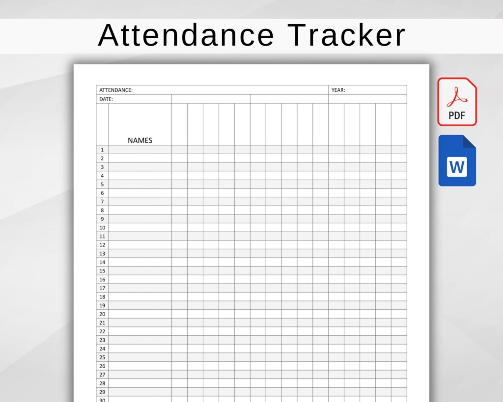 Attendance Tracker Printable Attendance Sheet Template Attendance 