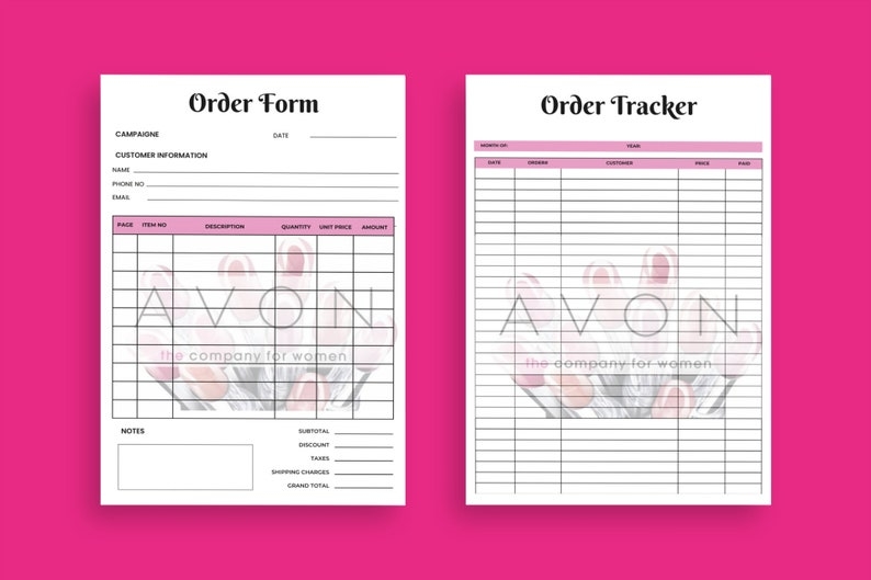 AVON Pink Order Form Order Tracker Template AVON Printable Etsy