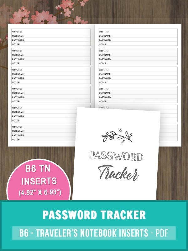 B6 TN Inserts Password Tracker Download Free Printables