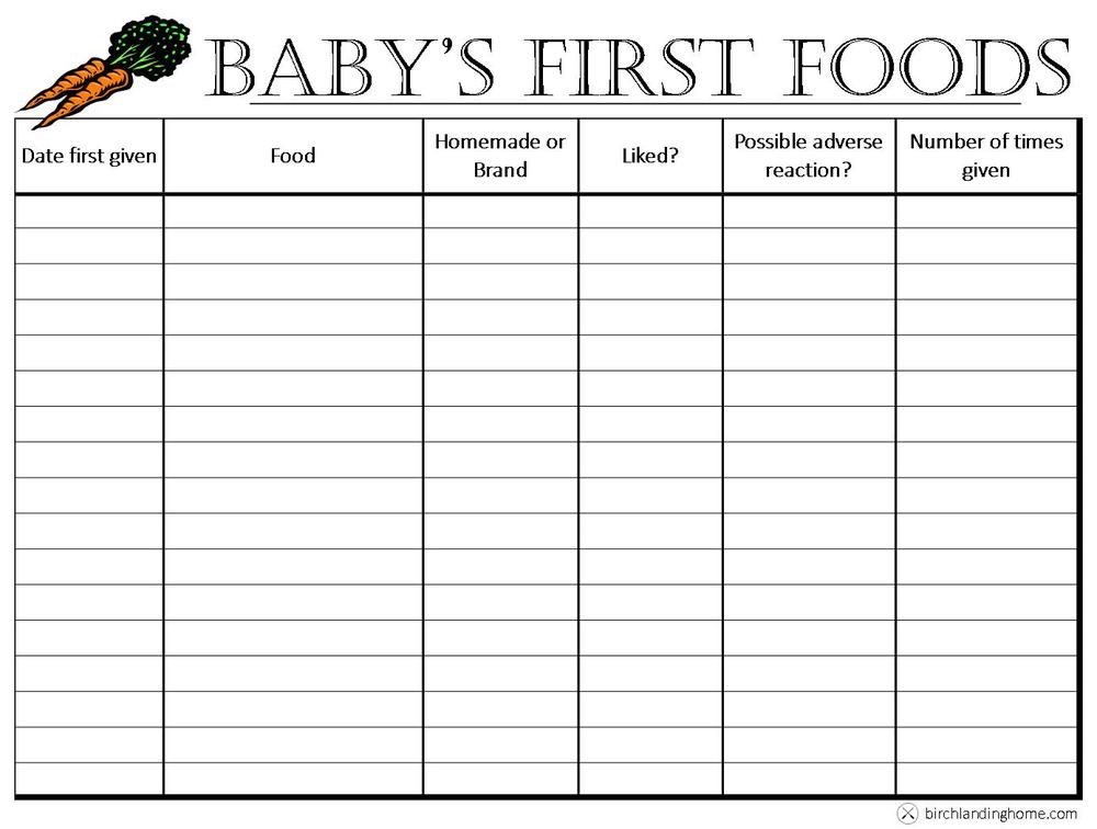Baby 39 s First Foods The Basics Free Printable Chart Birch Landing Home