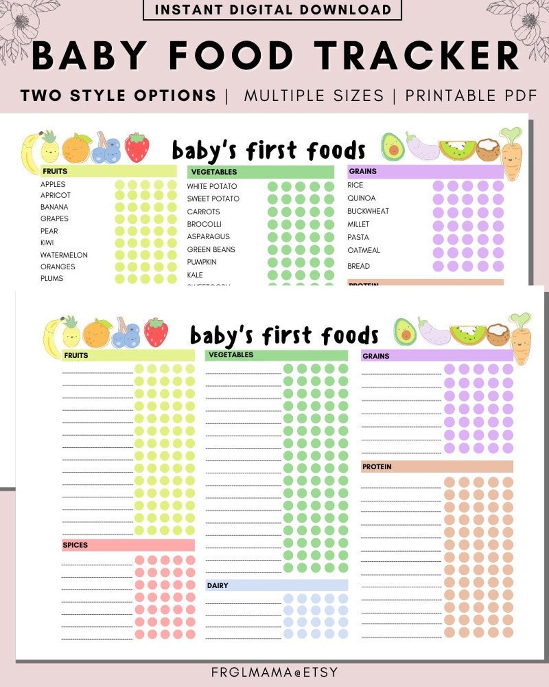 Baby Food Tracker Baby s First Food Checklist Solids Tracker Baby