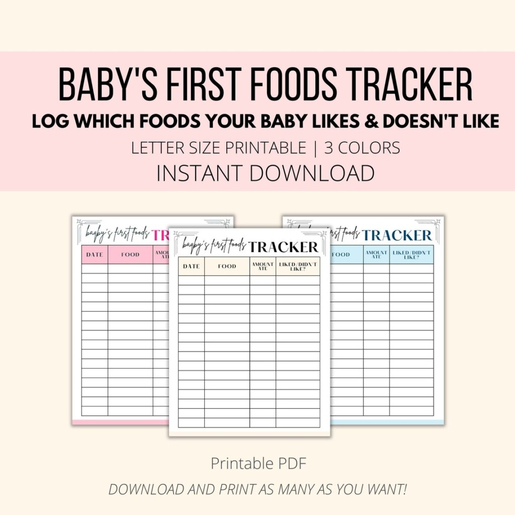 Baby Food Tracker Printable First Food Tracker PDF Baby Food Etsy