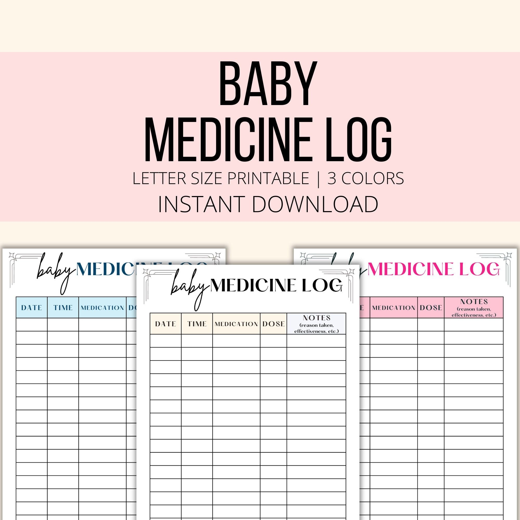 Baby Medicine Log Printable Infant Medication Log PDF Newborn