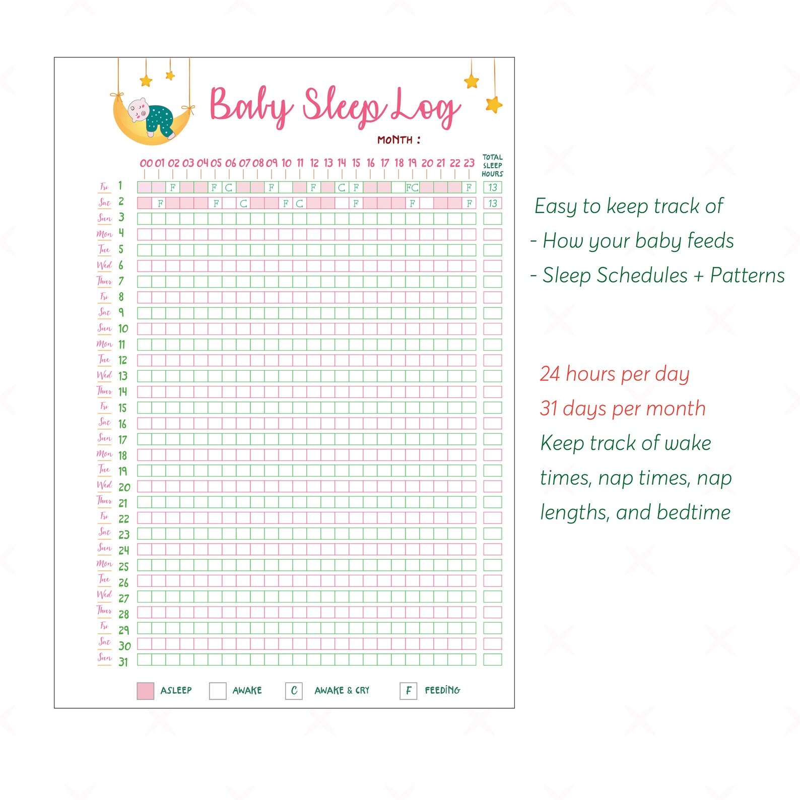 Baby Sleep Schedule Template Printable Baby Sleep Tracker Baby