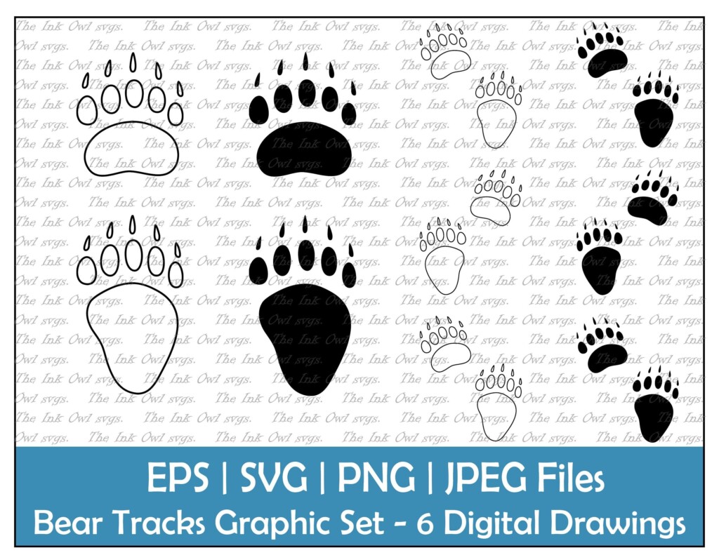 Bear Track Print Vector Clipart Set Outline Stamp Graphic Walking 