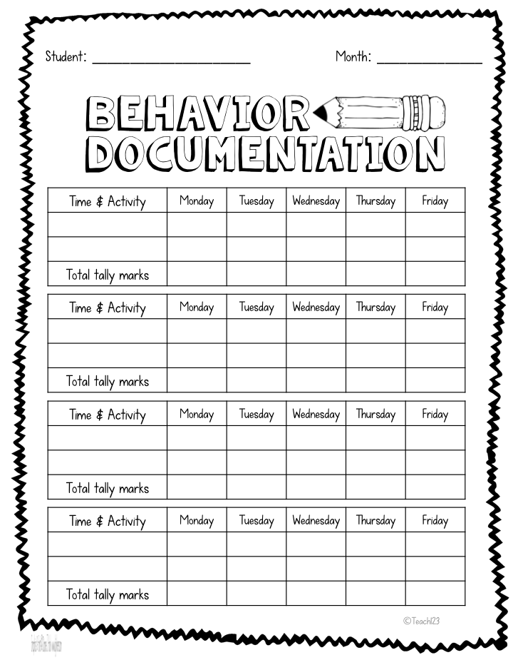 Behavior Tracking Sheet For Teachers