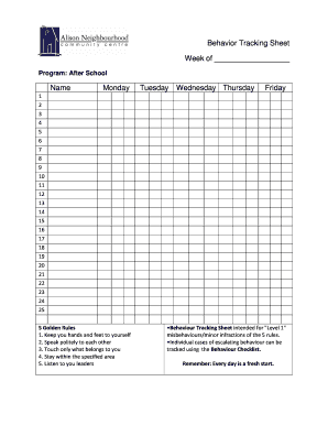 Behavior Tracking Sheet Pdf Forms And Templates Fillable Printable