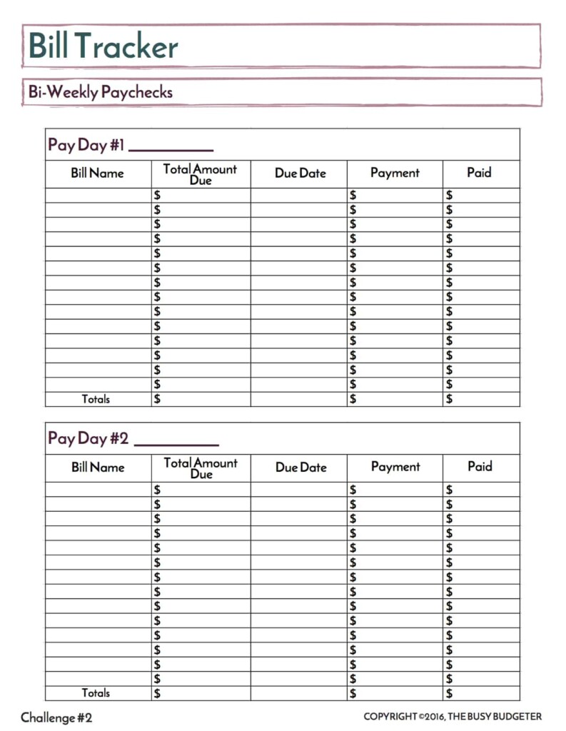 Bi Weekly Bill Payment Template