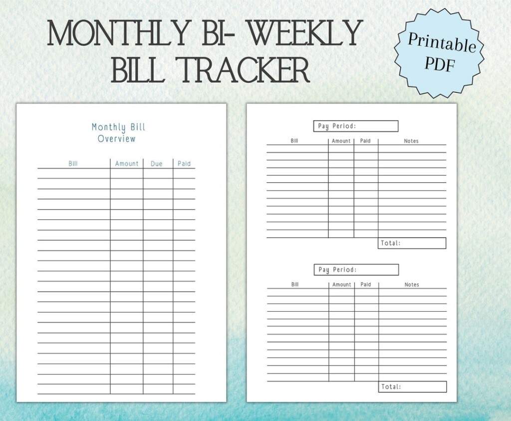 Bi Weekly Bill Tracker Budget Planner Printable Finance Tracker 