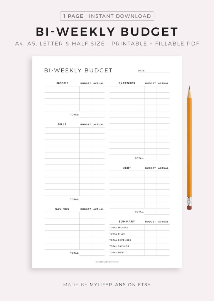 Bi weekly Budget Planner Printable Fillable Budget Template PDF 