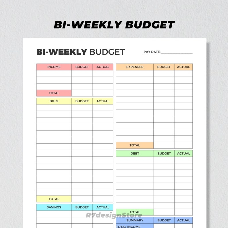 Bi Weekly Budget Planner Printable Paycheck Budget Template Income 