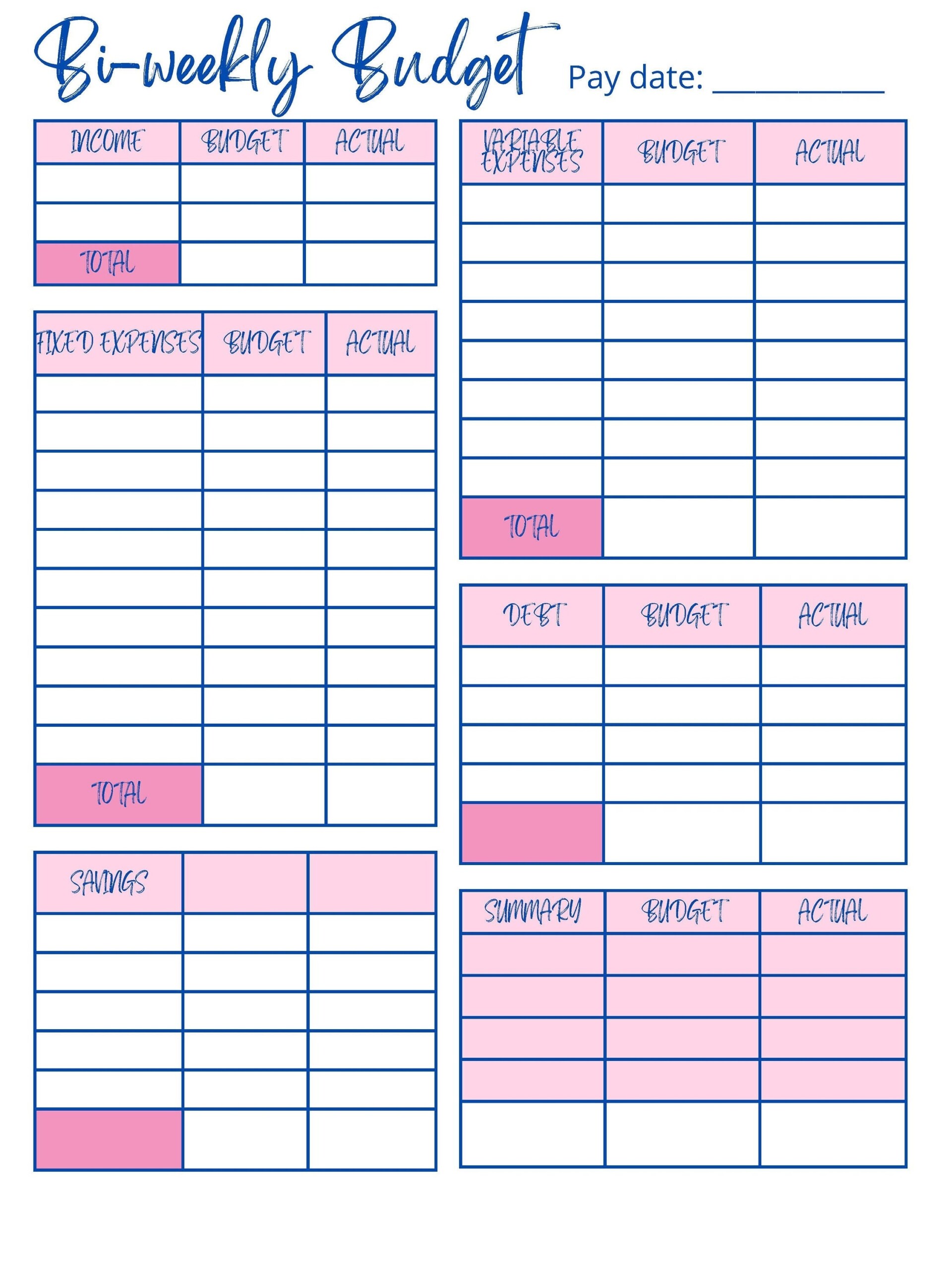 Bi weekly Budget Printable Printable Budget Sheet Budget Tracker