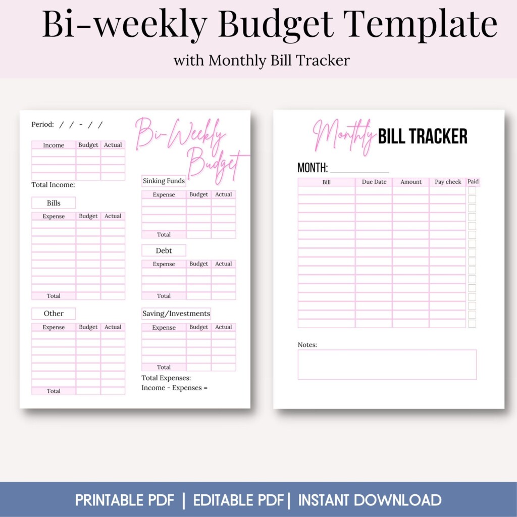Bi weekly Budget Template Bill Tracker Printable Fillable Etsy In 