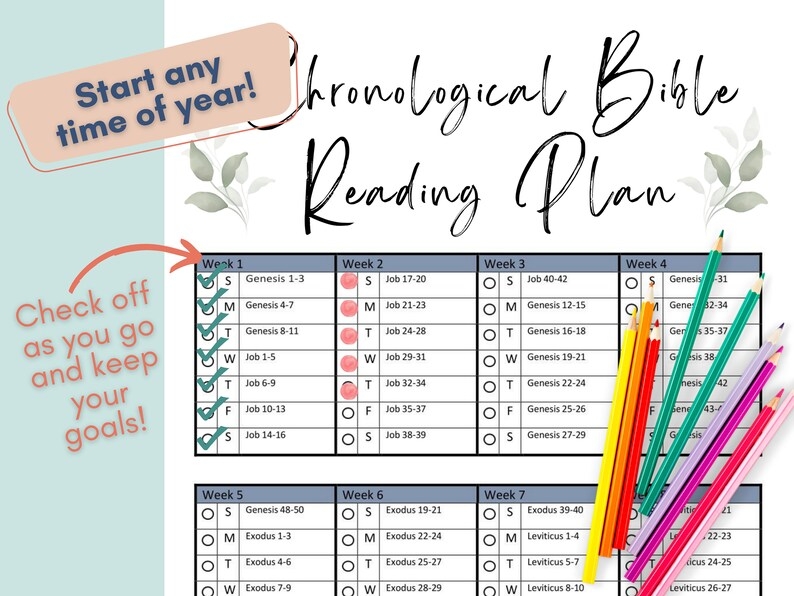 Bible Reading Tracker Chronological Bible Plan Printable Etsy