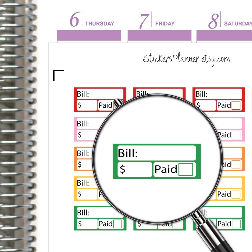Bill Paid Stickers Planner Rainbow Erin Condren Bill Tracking Organizer 