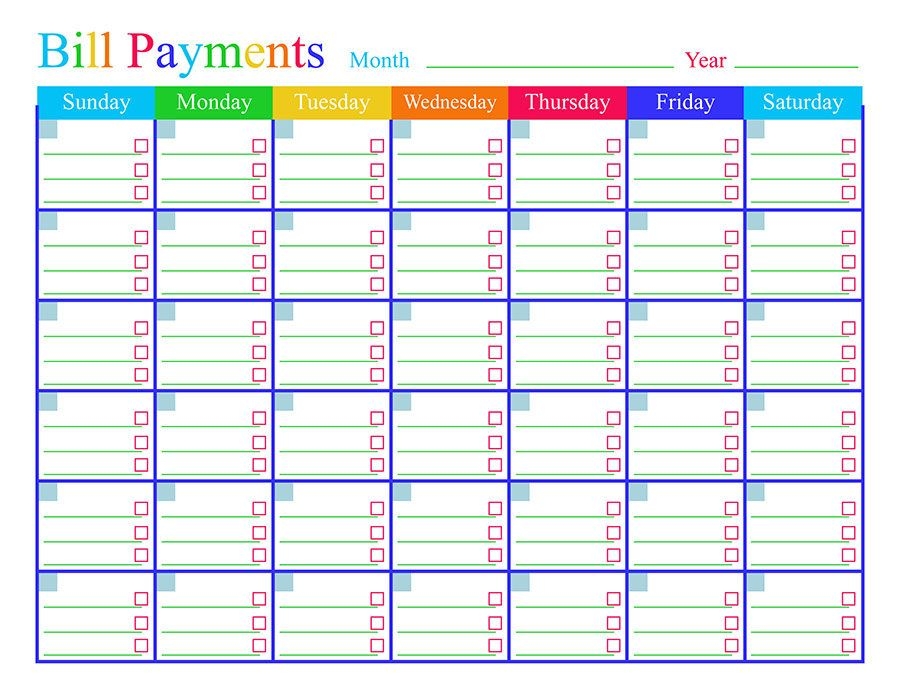 Bill Payments Calendar Bills Tracker Bill Calendar Bills Tracker 