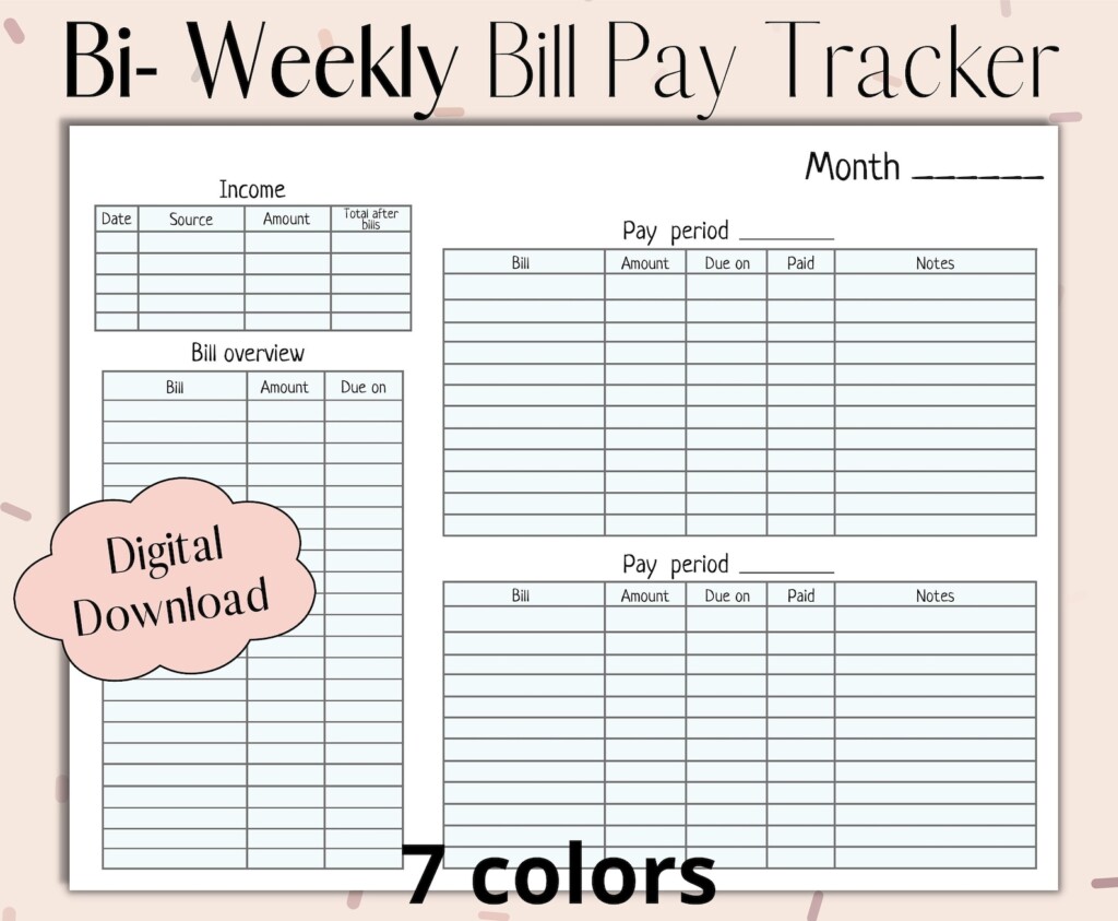 Bill Tracker Bi weekly Bill Pay Budget Tracker Monthly Budget 7 