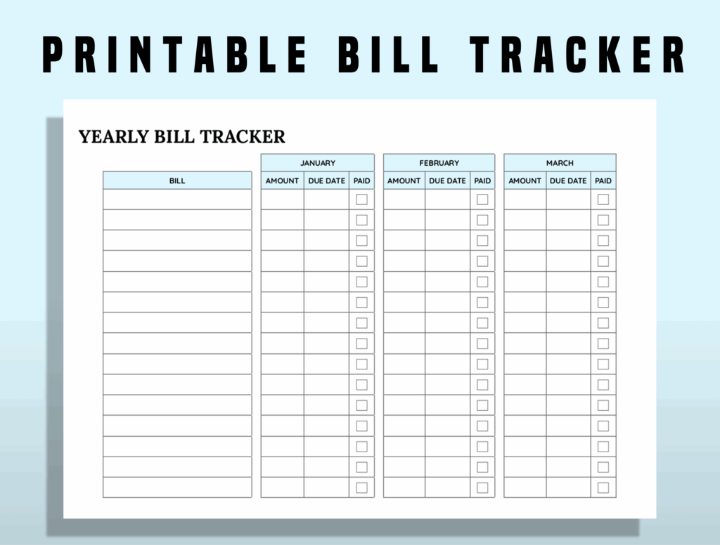 Bill Tracker Free Printable